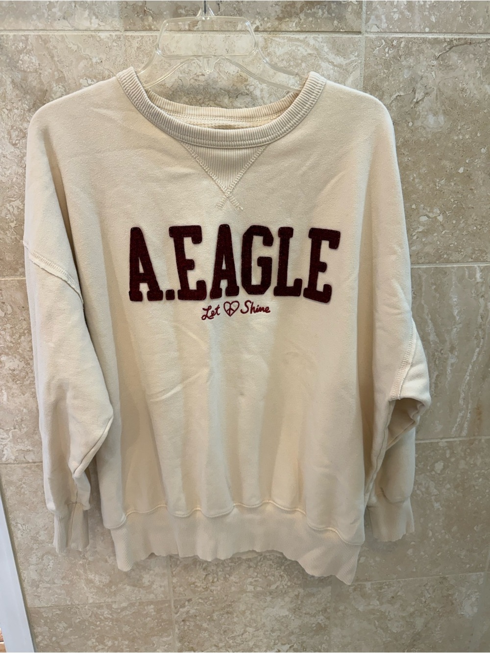 American Eagle Outfitters Cream Sweatshirt with Maroon Lettering